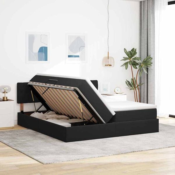 vidaXL Letto con Contenitore con materasso Nero 90 x 200 cm