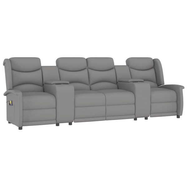 vidaXL Divano Massaggio a 4 Posti con Portabicchieri Grigio Chiaro