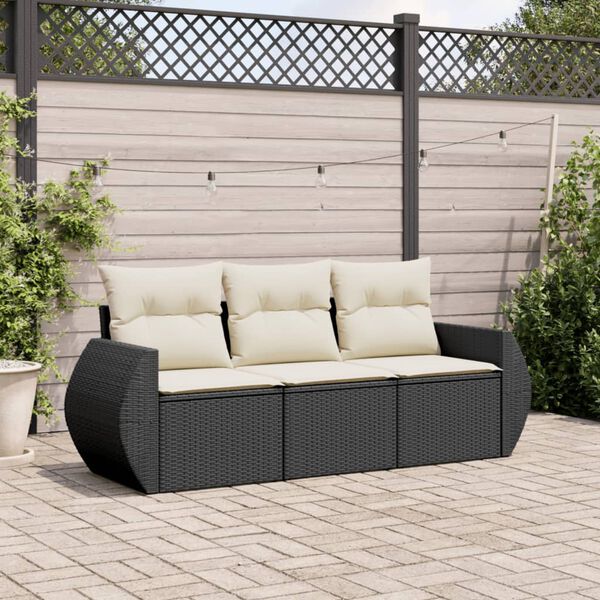 vidaXL Set Divani da Giardino 3 pz con Cuscini in Polyrattan Nero