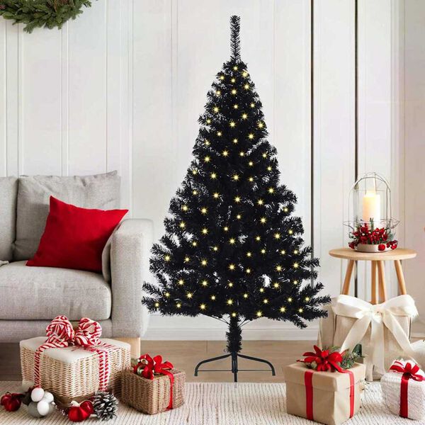 vidaXL Albero di Natale artificiale con luci integrate Nero 150 cm PVC