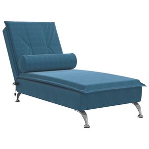vidaXL Chaise Longue Massaggi con Cuscino a Rullo Blu in Velluto