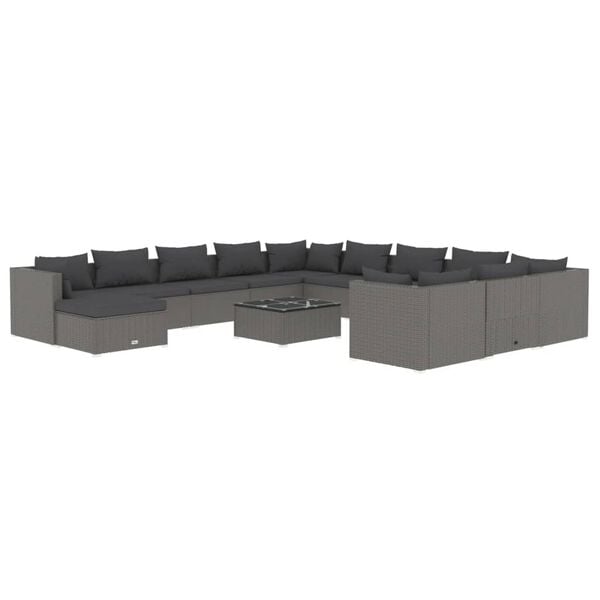 vidaXL Set Divani da Giardino 13 pz con Cuscini in Polyrattan Grigio