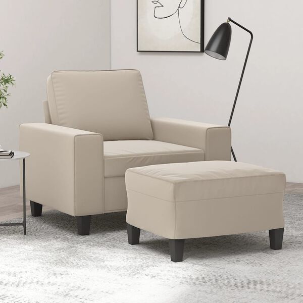 vidaXL Poltrona con Poggiapiedi crema 60 cm in Tessuto Microfibra