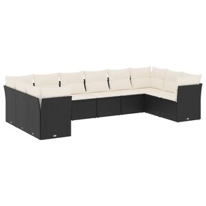 vidaXL Set Divani da Giardino 10pz con Cuscini in Polyrattan Nero