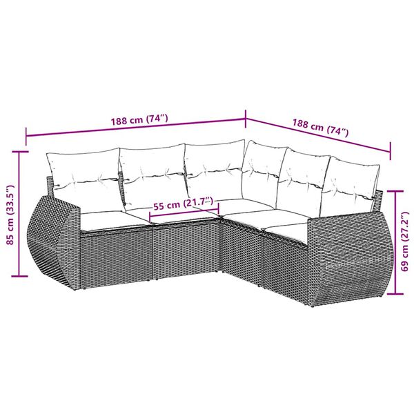 vidaXL Set Divani da Giardino 5 pz con Cuscini in Polyrattan Nero