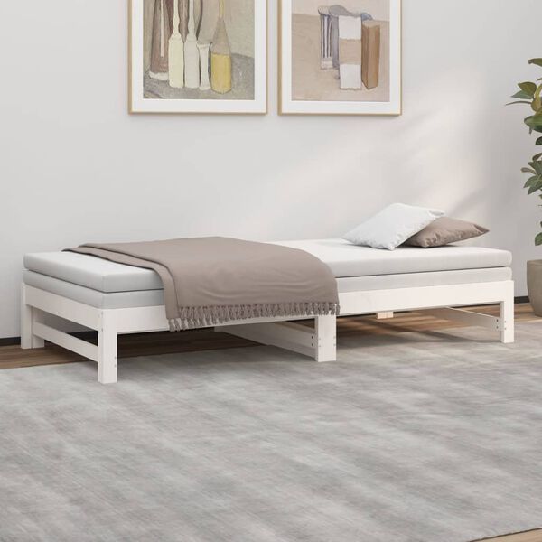 vidaXL Dormeuse Estraibile Bianca 2x(100x200)cm Legno Massello di Pino