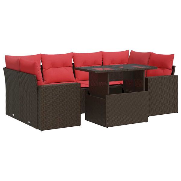 vidaXL Set Divani Giardino 7 pz con Cuscini Marrone Polyrattan Acacia