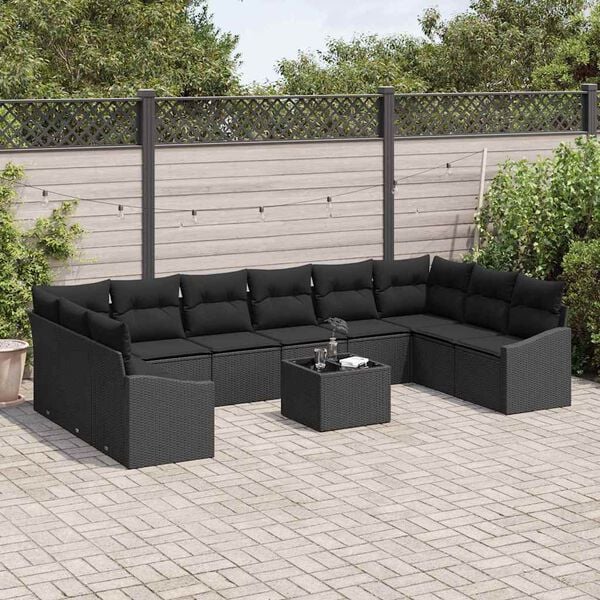 vidaXL Set Divano da Giardino con archiviazione Nero polyrattan