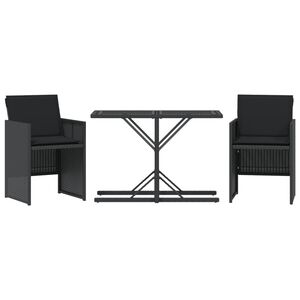 vidaXL Set da Bistr&ograve; 3 pz con Cuscini Nero in Polyrattan