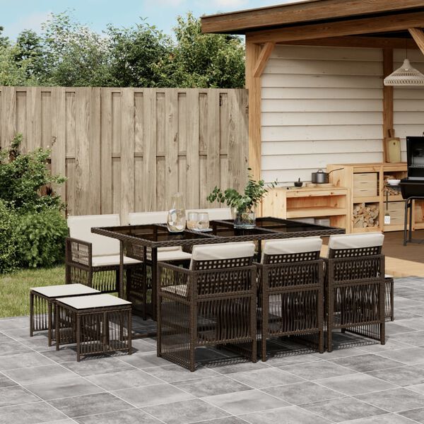vidaXL Set da Pranzo da Giardino 11 pz con Cuscini Polyrattan Marrone