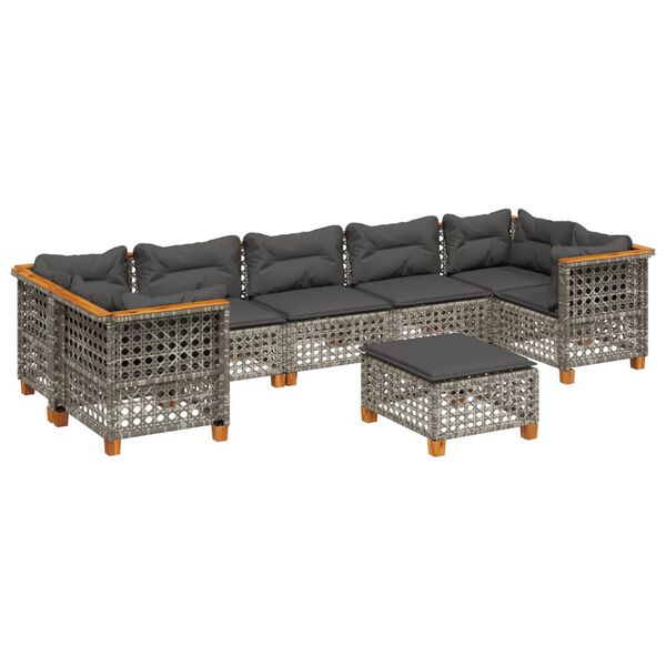 vidaXL Set Divano da Giardino 8 pz con Cuscini Grigio in Polyrattan