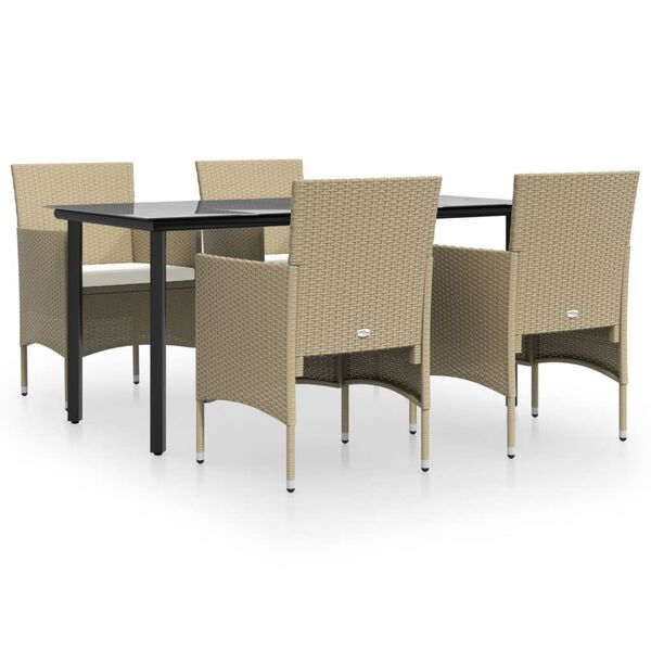 vidaXL Set da Pranzo da Giardino 5 pz con Cuscini Beige e Nero