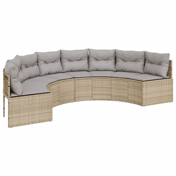 vidaXL Divano da Giardino con Cuscini Semicircolare Beige Polyrattan