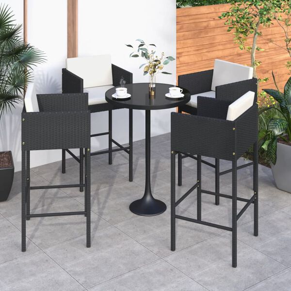 vidaXL Sgabelli da Bar 4 pz con Cuscini Nero in Polyrattan
