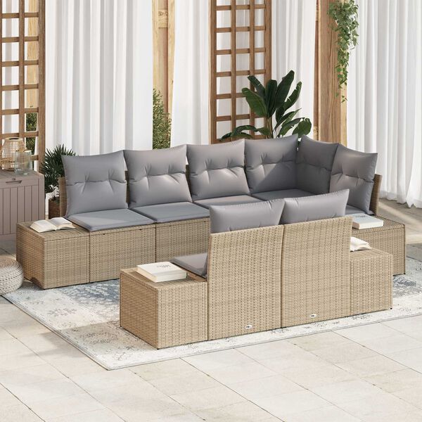 vidaXL Set Divano da Giardino 7 pcs Beige e grigio polyrattan
