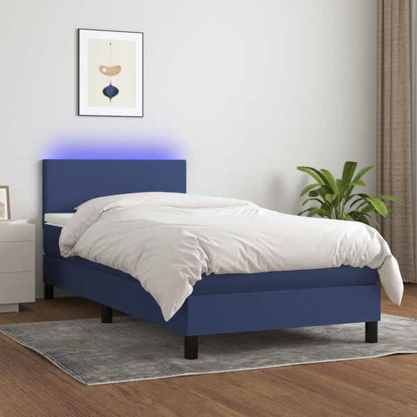 vidaXL Letto a Molle con Materasso e LED Blu 100x200cm in Tessuto