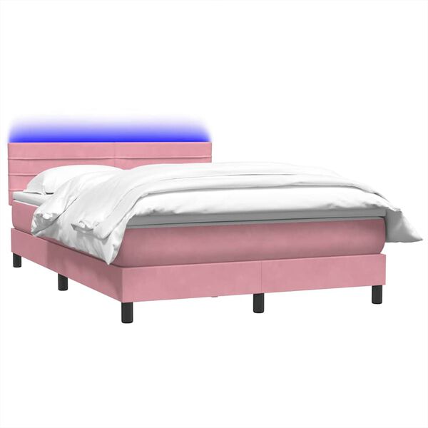 vidaXL Letto a Molle con Materasso e LED Rosa 140x210 cm in Velluto