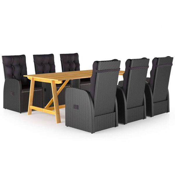 vidaXL Set da Pranzo da Giardino 7 pz Nero