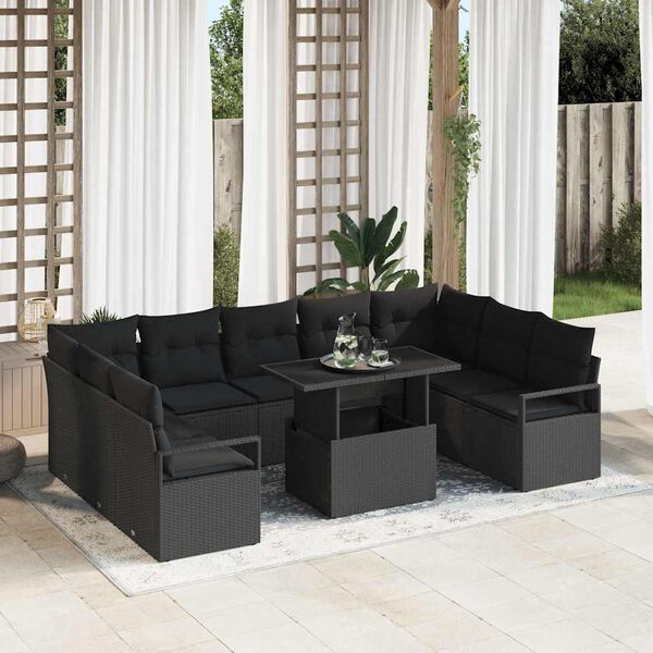 vidaXL Set Divano da Giardino con cuscino 10 pcs Nero polyrattan