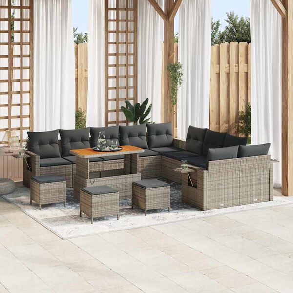 vidaXL Set Divano da Giardino 14 pcs Grigio polyrattan