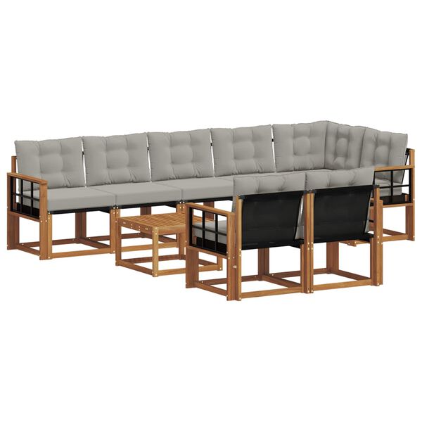 vidaXL Set di divani da esterno 9 pcs Grigio Naturale e Chiaro