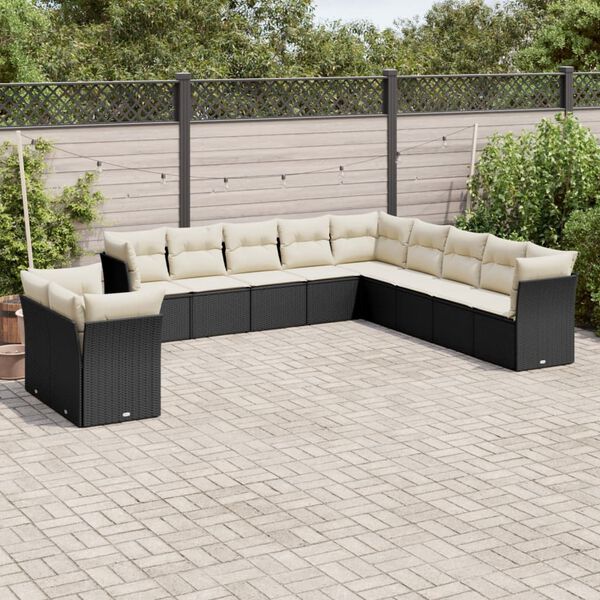 vidaXL Set Divani da Giardino 11 pz con Cuscini in Polyrattan Nero