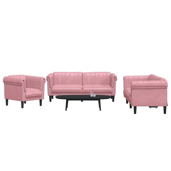 vidaXL Set di Divani 3 pz Rosa in Velluto