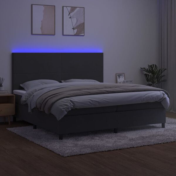 vidaXL Letto a Molle con Materasso e LED Grigio Scuro 200x200 cm