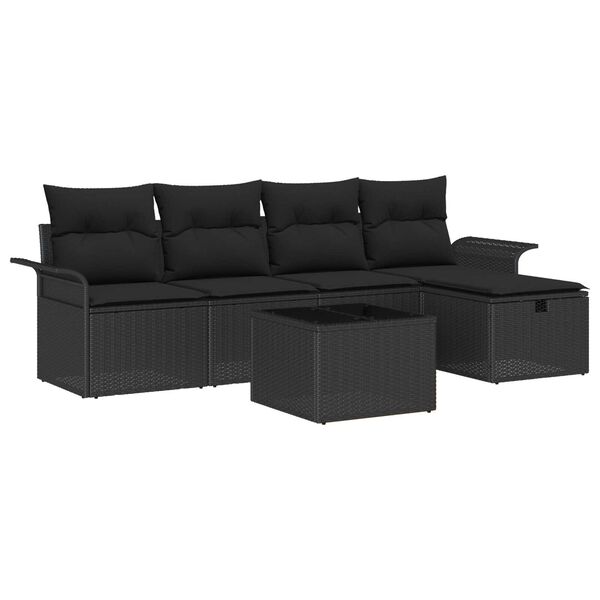 vidaXL Set Divano da Giardino con cuscino 6 pcs Nero Poly Rattan