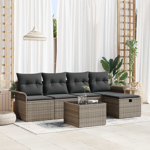 vidaXL Set Divano da Giardino con cuscino 6 pcs Grigio polyrattan