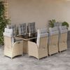 vidaXL Set Pranzo da Giardino 9 pz con Cuscini Beige Misto Polyrattan