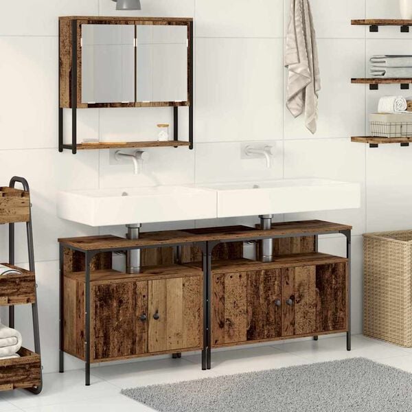 vidaXL Set di mobili per il bagno 3 pcs Marrone Legno multistrato