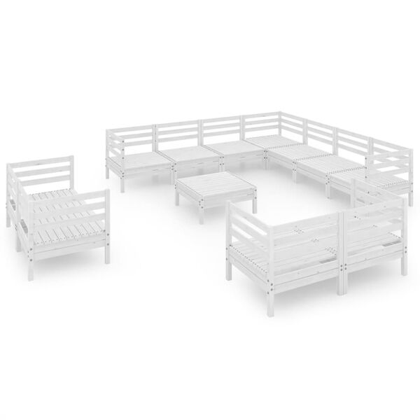 vidaXL Set Salotto da Giardino 12 pz in Legno Massello di Pino Bianco