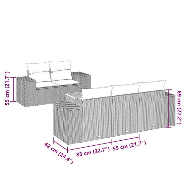 vidaXL Set Divano da Giardino 6 pz con Cuscini Nero in Polyrattan