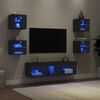 vidaXL Mobili TV a Muro con LED 7pz Neri in Legno Multistrato