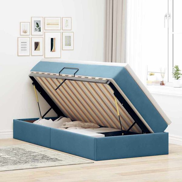 vidaXL Letto con contenitore e materasso Blu Scuro 100 x 200 cm
