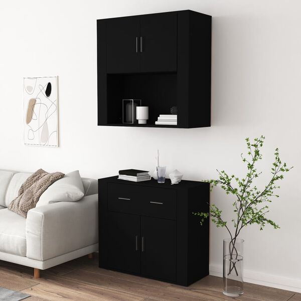 vidaXL Credenza Nera in Legno Multistrato
