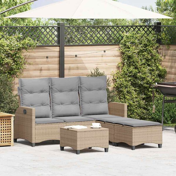 vidaXL Set Divano da Giardino 3 pz con Cuscini a L Beige in Polyrattan