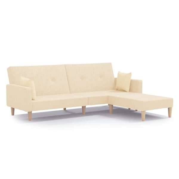 vidaXL Divano Letto a 2 Posti con Poggiapiedi Crema in Tessuto