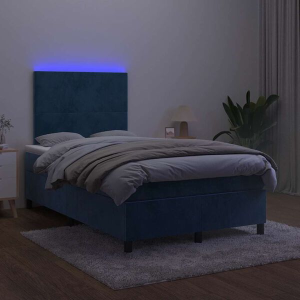 vidaXL Letto a Molle Materasso e LED Blu Scuro 120x190 cm in Velluto