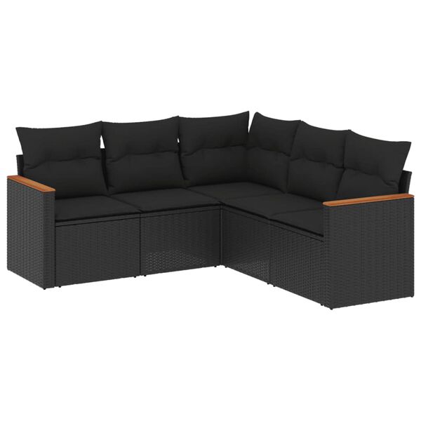 vidaXL Set Divani da Giardino 5 pz con Cuscini in Polyrattan Nero