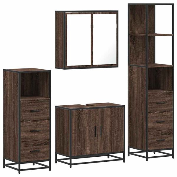 vidaXL Set Mobili da Bagno 4 pz Rovere Marrone in Legno Multistrato