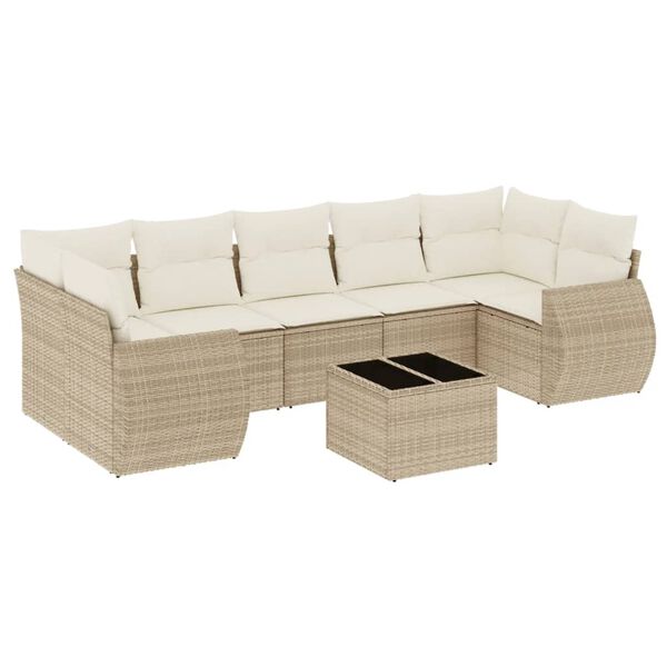 vidaXL Set Divano da Giardino 8 pz con Cuscini Beige in Polyrattan
