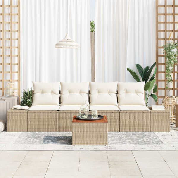 vidaXL Set Divano da Giardino 5 pcs Beige e Crema polyrattan
