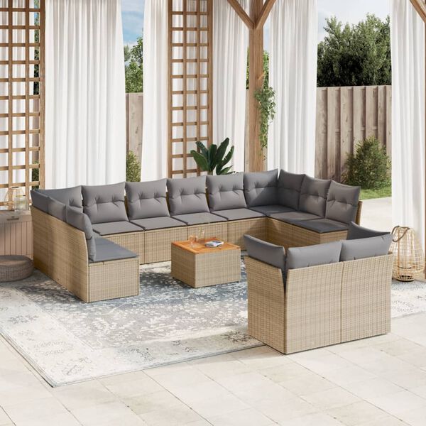 vidaXL Set Divano da Giardino 13 pz con Cuscini Beige Misto Polyrattan