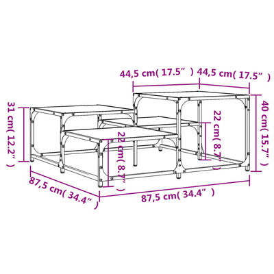 vidaXL Tavolino da Salotto Nero 87,5x87,5x40 cm in Legno Multistrato