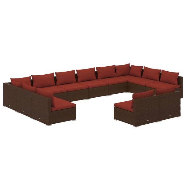 vidaXL Set Divani da Giardino 12 pz con Cuscini Marrone in Polyrattan