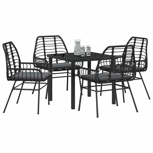 vidaXL Set da Pranzo per Giardino 5 pcs Nero polyrattan