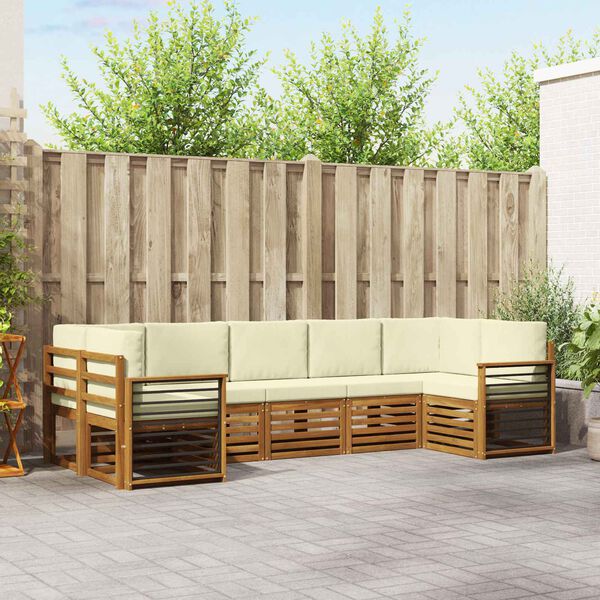 vidaXL Set divani 7 pcs Naturale e Crema Legno di Acacia Massello