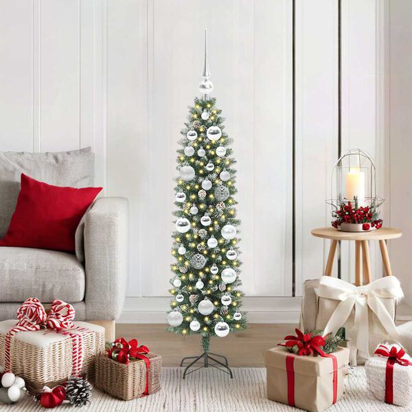 vidaXL Albero di Natale Artificiale Sottile Verde e bianco 120 cm